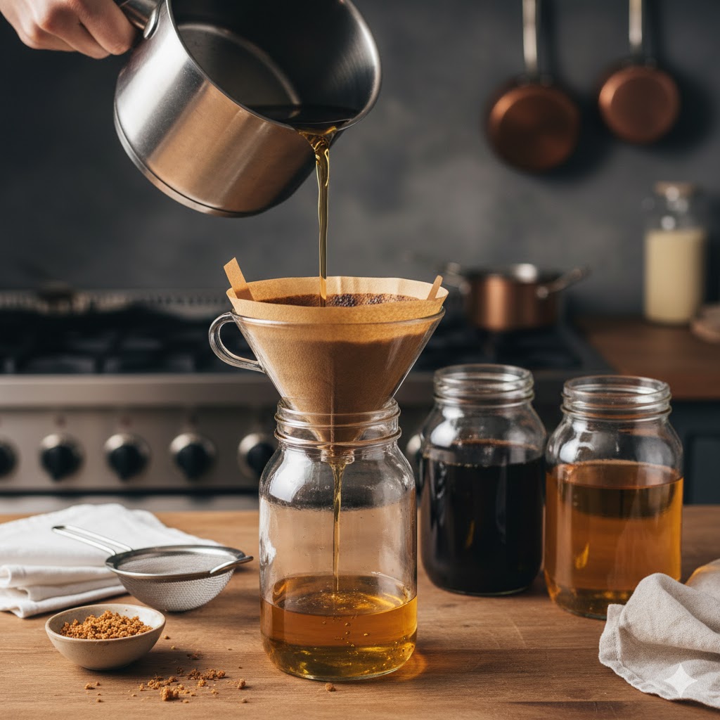 تصفية الزيت المتبقي من الطعام